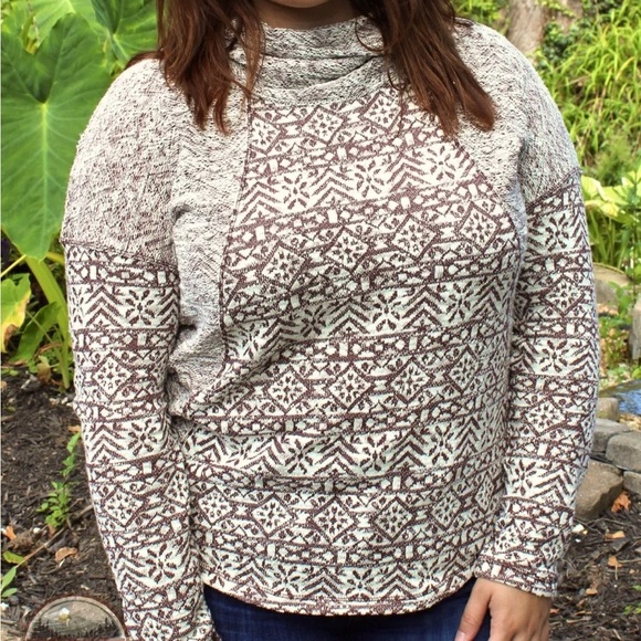 North River Womens Jacquard French Terry Cowl Neck Long Sleeve Shirt Sz L - Picture 5 of 5